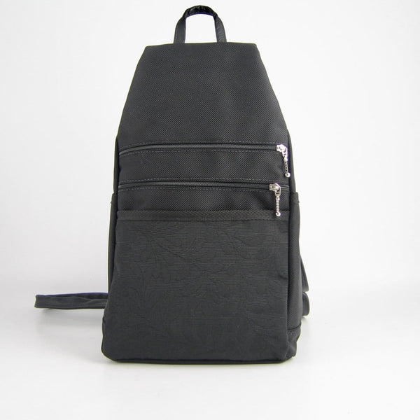 767-BL Large Back Entry Backpack in Black Nylon with Fabric Accent