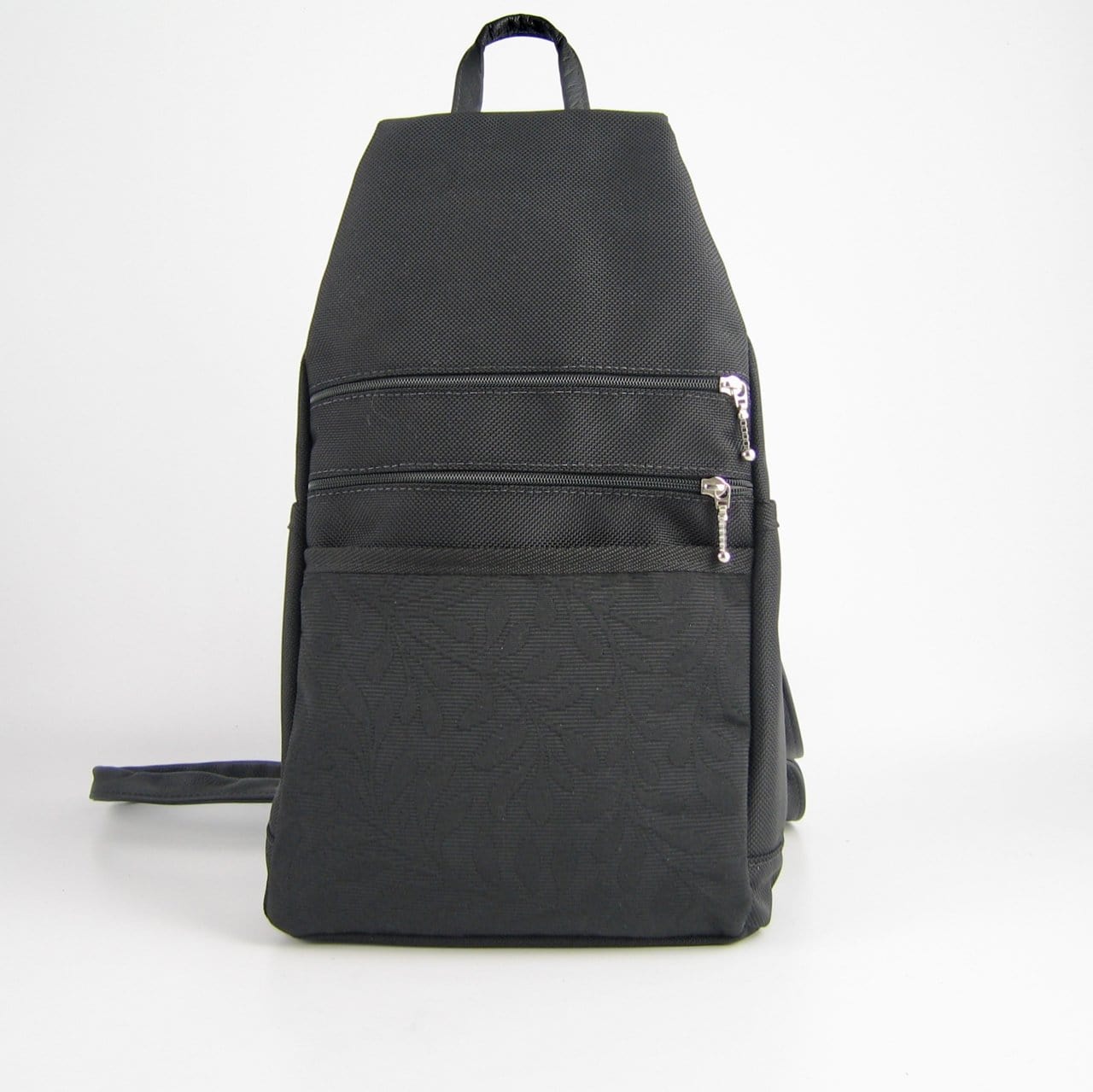 747-BL Medium Back Entry Backpack in Black Nylon with Fabric Accent