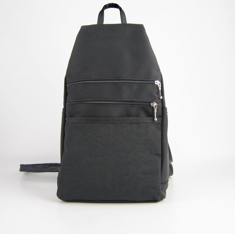 747-BL Medium Back Entry Backpack in Black Nylon with Fabric Accent