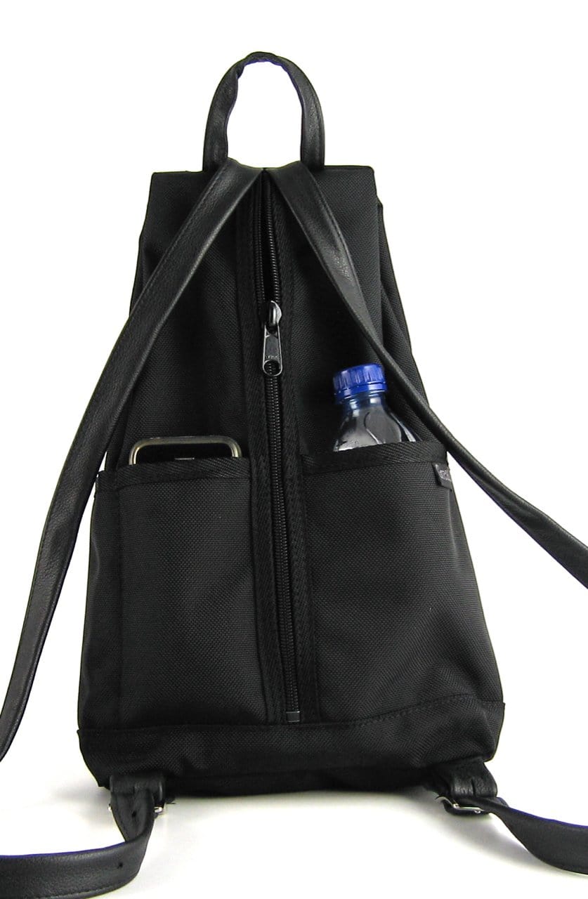 747-BL Medium Back Entry Backpack in Black Nylon with Fabric Accent