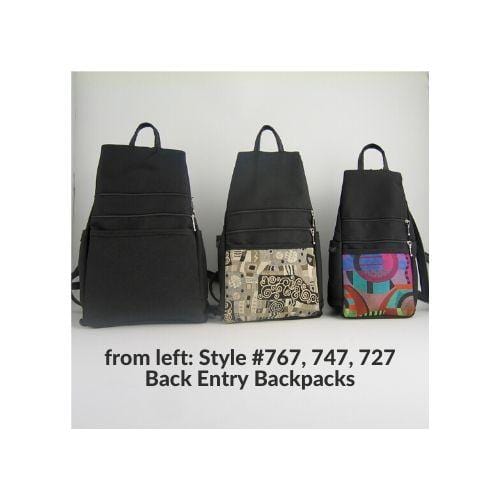747-BL Medium Back Entry Backpack in Black Nylon with Fabric Accent