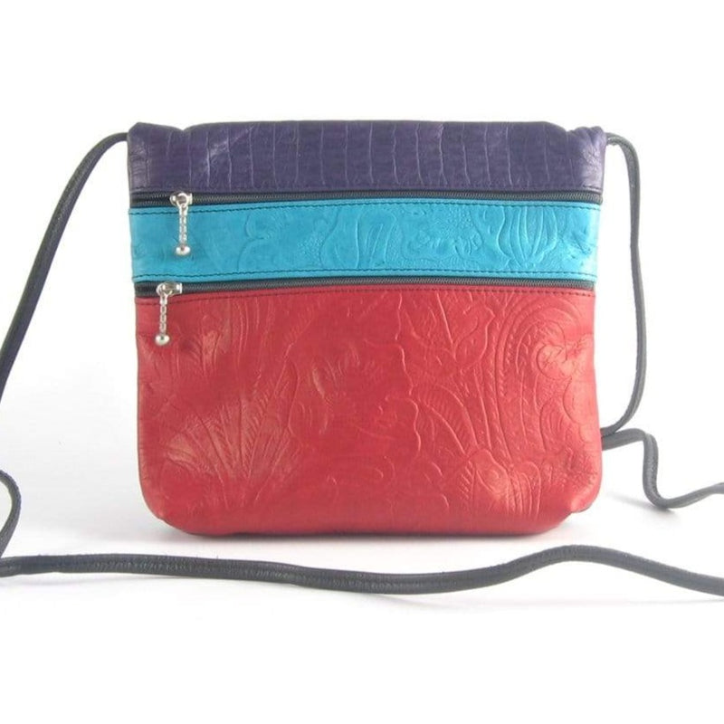 Wide 3 zipper Leather Crossbody Travel Purse #86