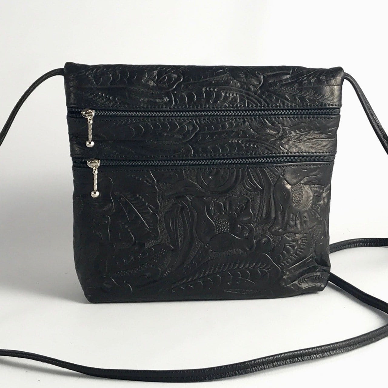 Wide 3 zipper Leather Crossbody Travel Purse #86 BFL
