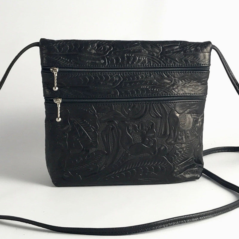 black leather crossbody travel bag Wide 3 zipper Leather Crossbody Travel Purse #86 – GreatBags & Maple Leather