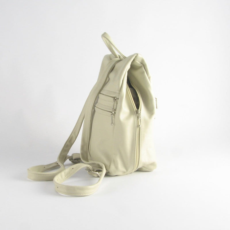 beige leather backpack purse 966 Small side entry leather backpack purse