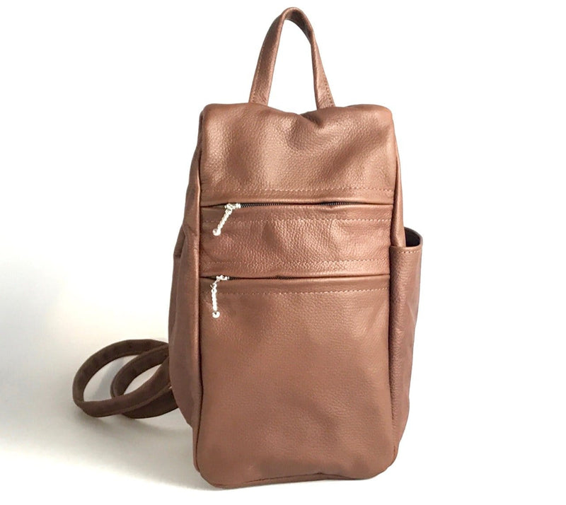 966  Small side entry leather backpack purse - solid colors