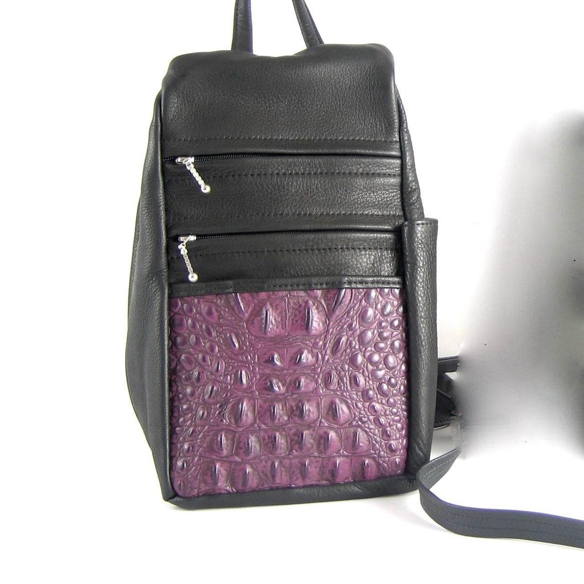 GREATBAGS Maple Leather Co Leather Shimmer Burgundy Black Backpack USA 969 Legal Size Leather Side Entry Backpack Purse in solid  main image 3
