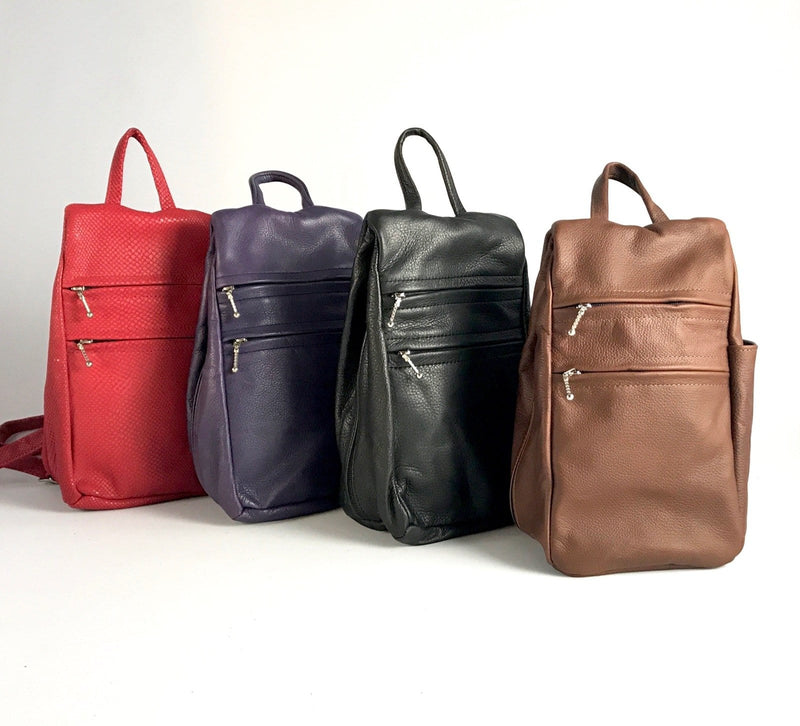 966  Small side entry leather backpack purse - solid colors