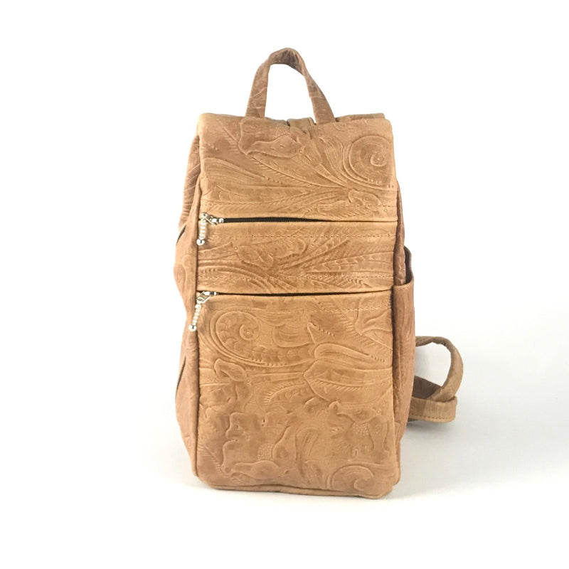 chestnut leather backpack zippers 966 Small side entry leather backpack purse