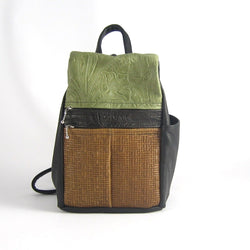 967 Purse size Leather Side Entry Backpack - Color-blocked Leathers