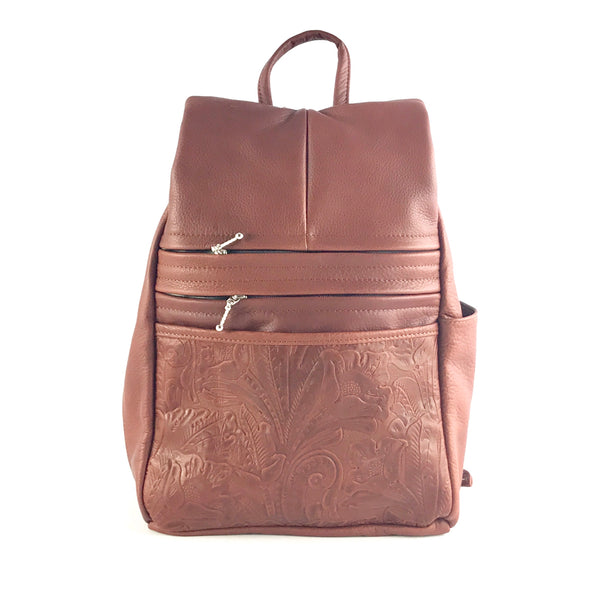 968J  Medium Side Entry Leather Backpack with Leather Accent pocket