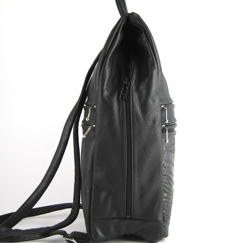 968J  Medium Side Entry Leather Backpack with Leather Accent pocket