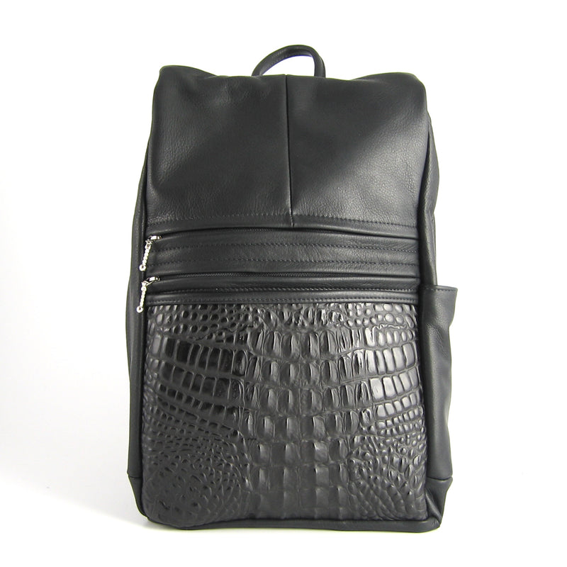 969JW Large Side Entry Leather Backpack with extra zipper and Leather Accent pocket