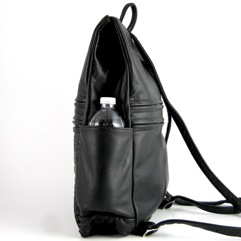 d d leather backpack 969JW Large Side Entry Leather Backpack with extra zipper and Leather Accent pocket