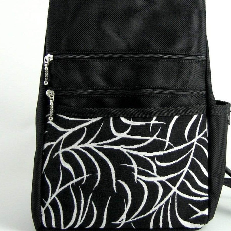 convertible backpack purse bc967 g3 Black-White Leaves accent pocket