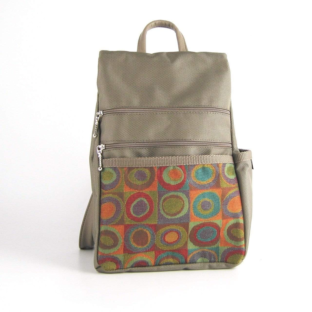 B967-KH Small Side Entry Backpack in Khaki nylon with Fabric Accent Pocket