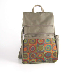 B967-KH Small Side Entry Backpack in Khaki nylon with Fabric Accent Pocket