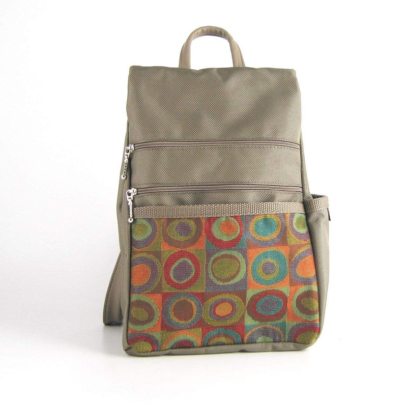 B967-KH Small Side Entry Backpack in Khaki nylon with Fabric Accent Pocket