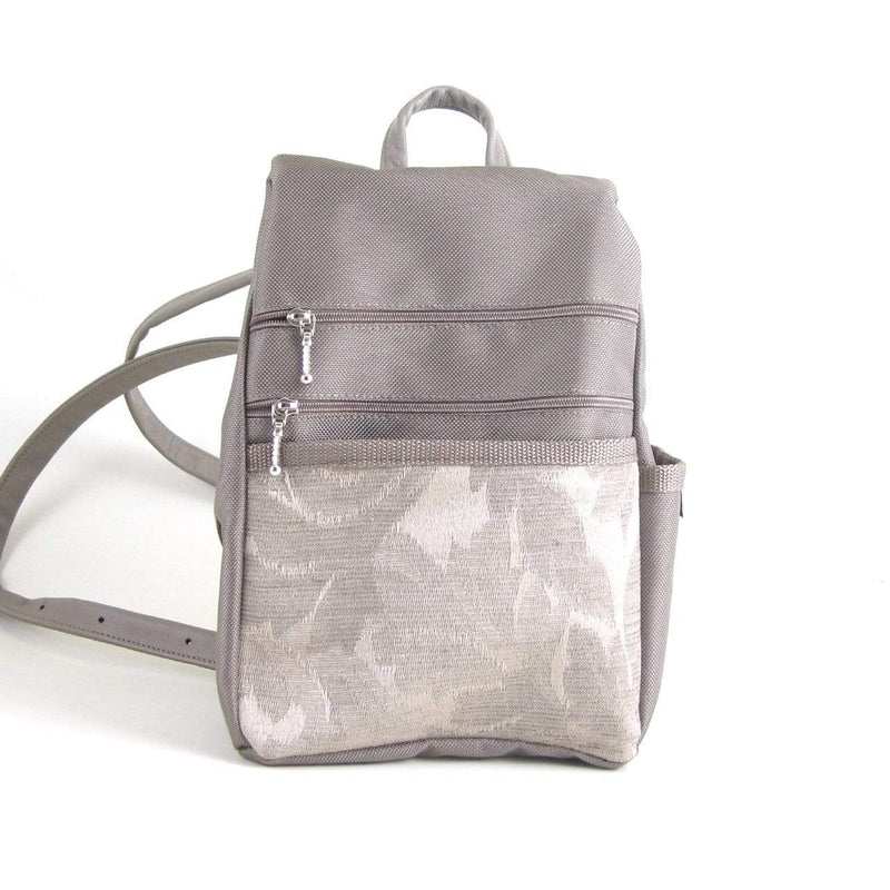 B967-KH Small Side Entry Backpack in Khaki nylon with Fabric Accent Pocket