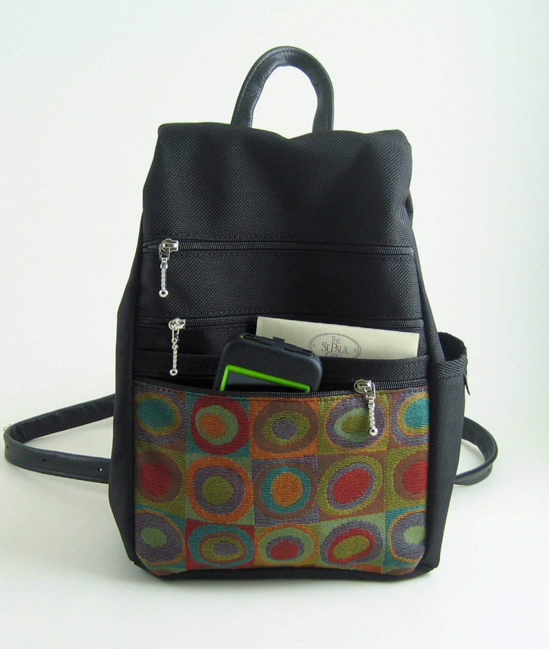B967-W BL Small Side Entry Backpack with Extra Zip in Fabric Accent Po