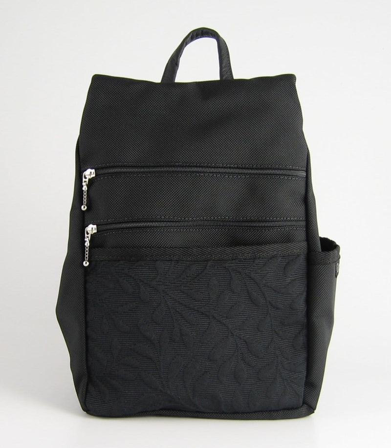 B967 BL Sm Side Entry Backpack- Black Nylon with Fabric Accent