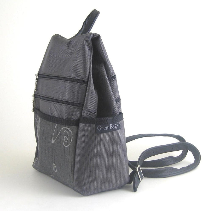 B967-GR Small Side Entry Backpack - Gray Nylon with Fabric Accent Pocket