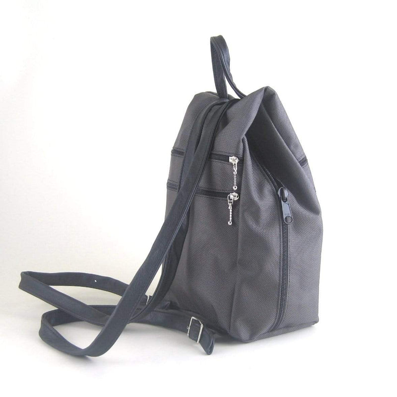 B968-GR Medium Side Entry Backpack in Gray Nylon with Fabric Accent Pocket