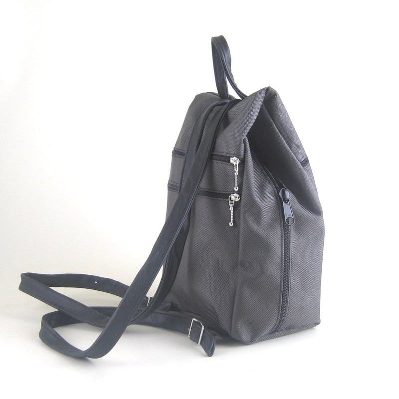 B967-GR Small Side Entry Backpack - Gray Nylon with Fabric Accent Pocket