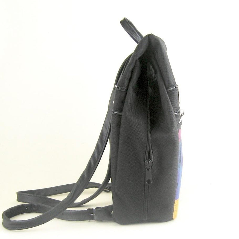 Vintage Fabric Medium Side Entry Backpack in Black Nylon - B968-BL