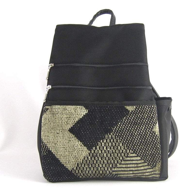 Vintage Fabric Medium Side Entry Backpack in Black Nylon - B968-BL