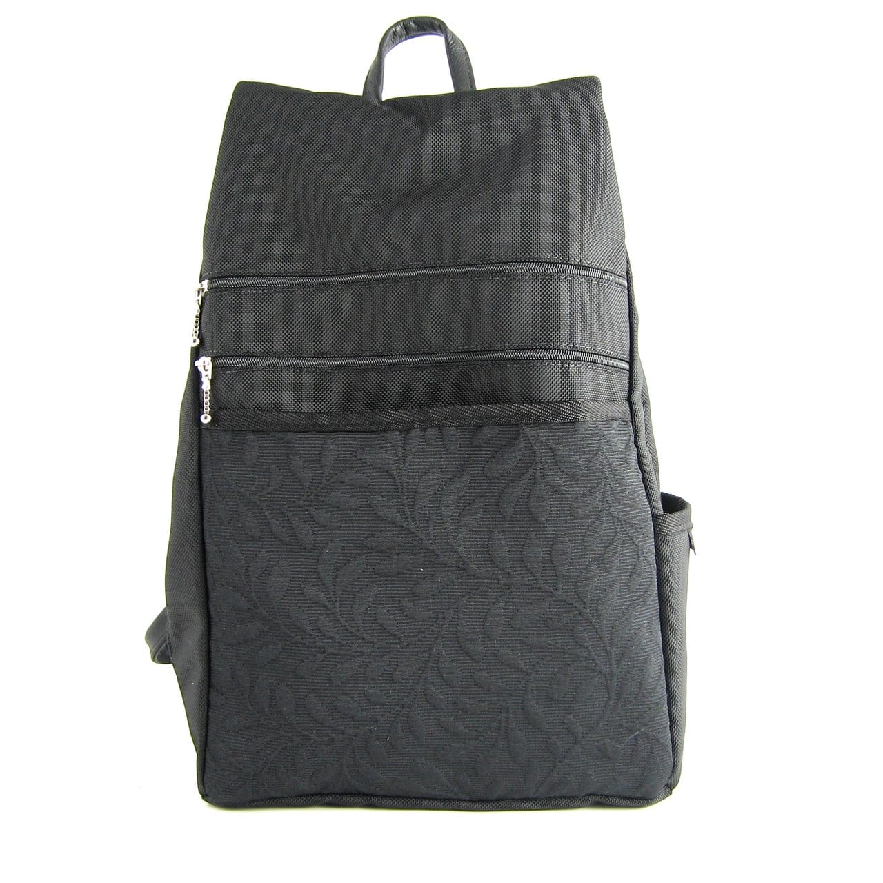 Accent Bag／Hypalon black B969-BL Large Side Entry Backpack in Black Nylon with Fabric Accent