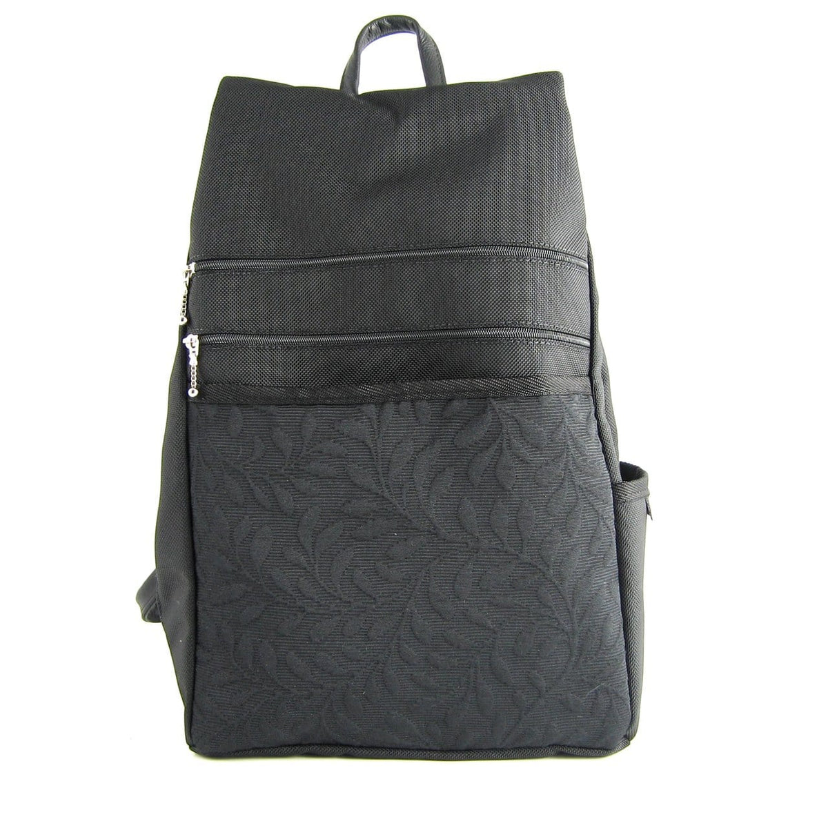 ★FLCT★ Jane backpack_Black B969-BL Large Side Entry Backpack in Black Nylon with Fabric