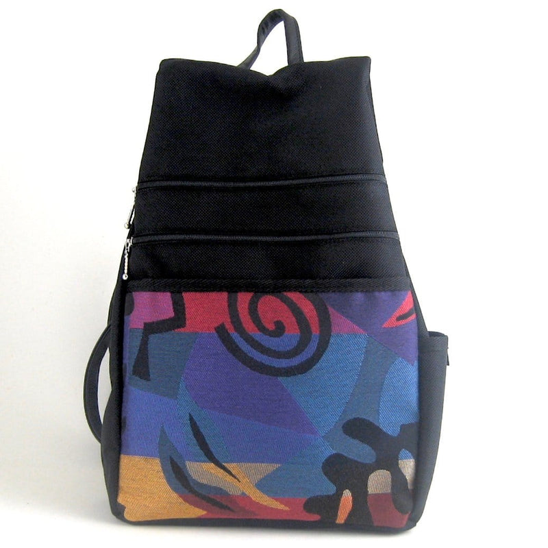 B969-BL Large Side Entry Backpack in Black Nylon with Fabric Accent