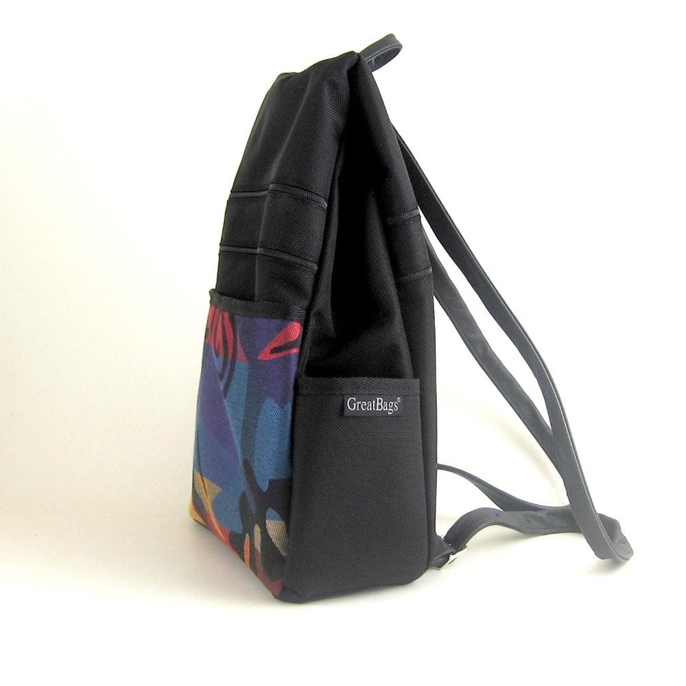B969-BL Large Side Entry Backpack in Black Nylon with Fabric