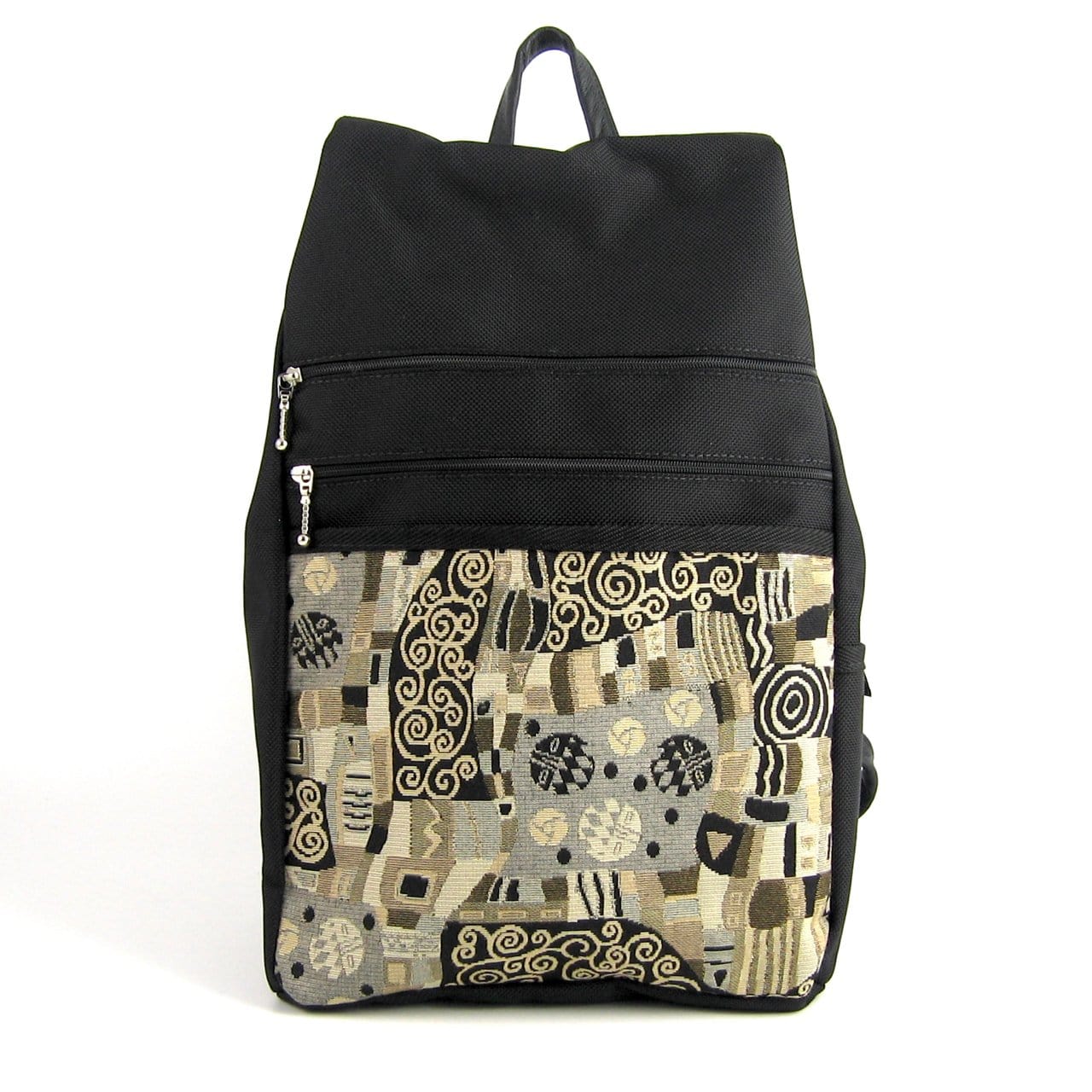 B969-BL Large Side Entry Backpack in Black Nylon with Fabric Accent