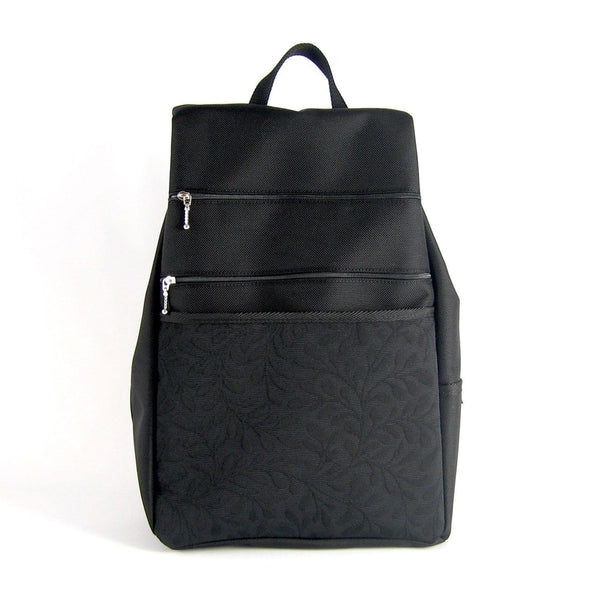 B970-BL Extra Large Side Entry Backpack in Black Nylon with Fabric Accent pocket