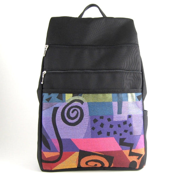 B970-BL Extra Large Side Entry Backpack in Black Nylon with Fabric Accent pocket