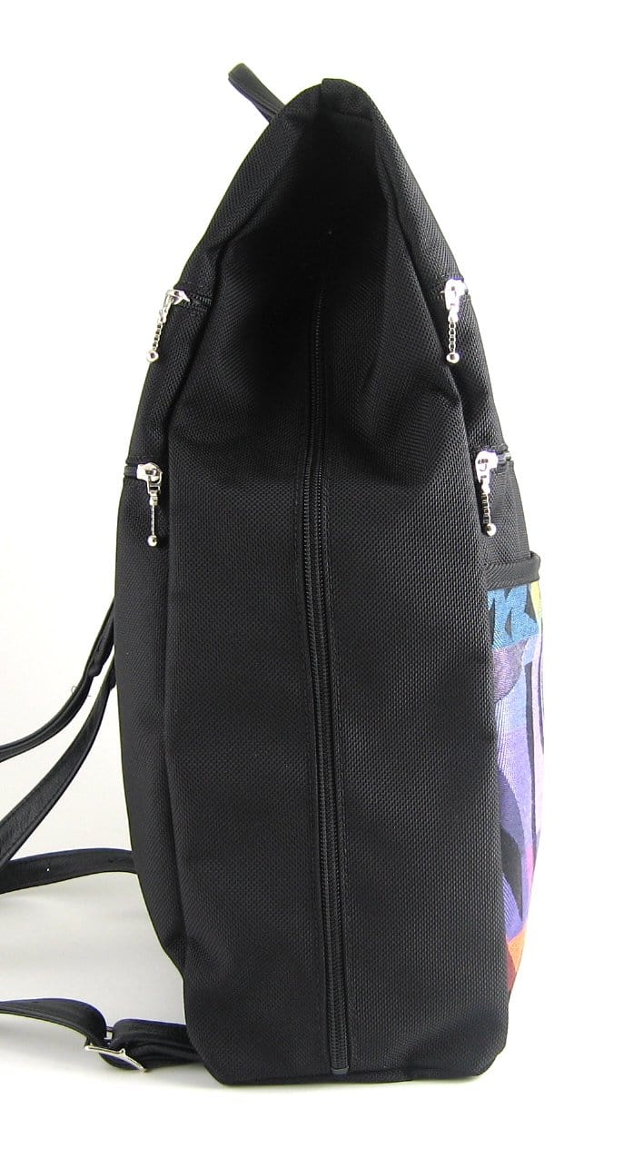 B970-BL Extra Large Side Entry Backpack in Black Nylon with Fabric Accent pocket