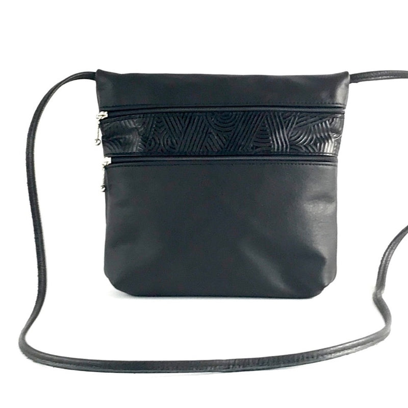 crossbody bag for women travel Wide 3 zipper Leather Crossbody Travel Purse #86 Bl-pucr