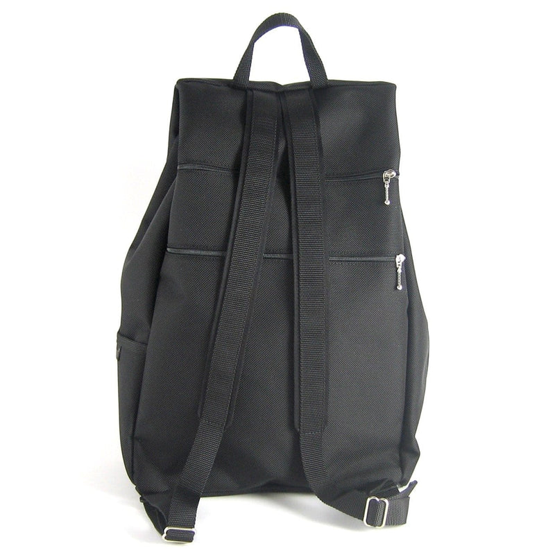 B970-BL Extra Large Side Entry Backpack in Black Nylon with Fabric Accent pocket