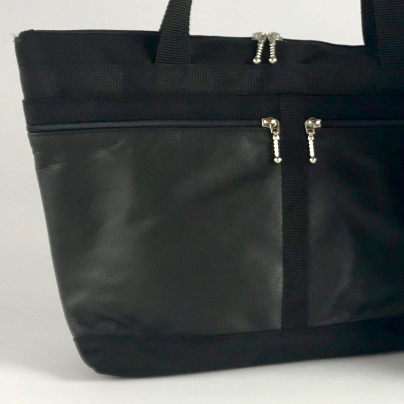 Deluxe 223W French Satchel Tote in Black nylon with extra pockets