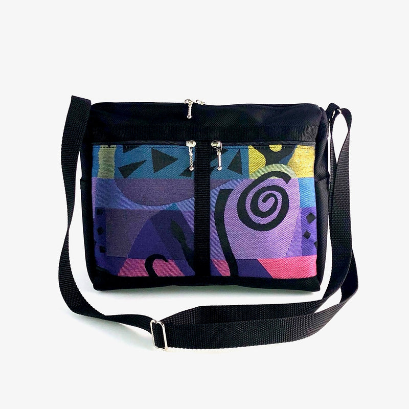 Myra Bag Midnight Blue Upcycled Canvas & Cowhide Messenger Bag S-1450