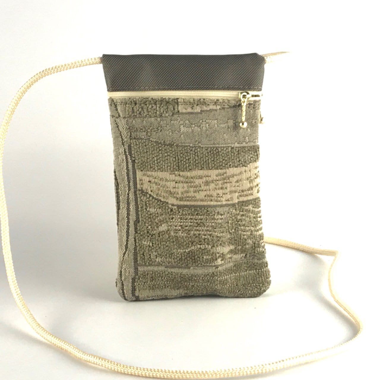 Khaki- Cross-Body Large Cell Phone Bag T12S in Light Color Fabrics
