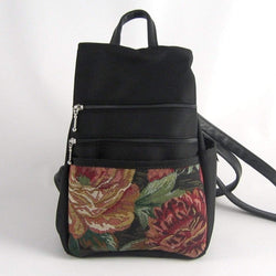 B967 BL Vintage Fabrics - Sm Side Entry Backpack - Black Nylon