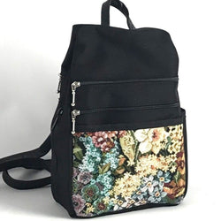 Vintage Fabric Medium Side Entry Backpack in Black Nylon - B968-BL