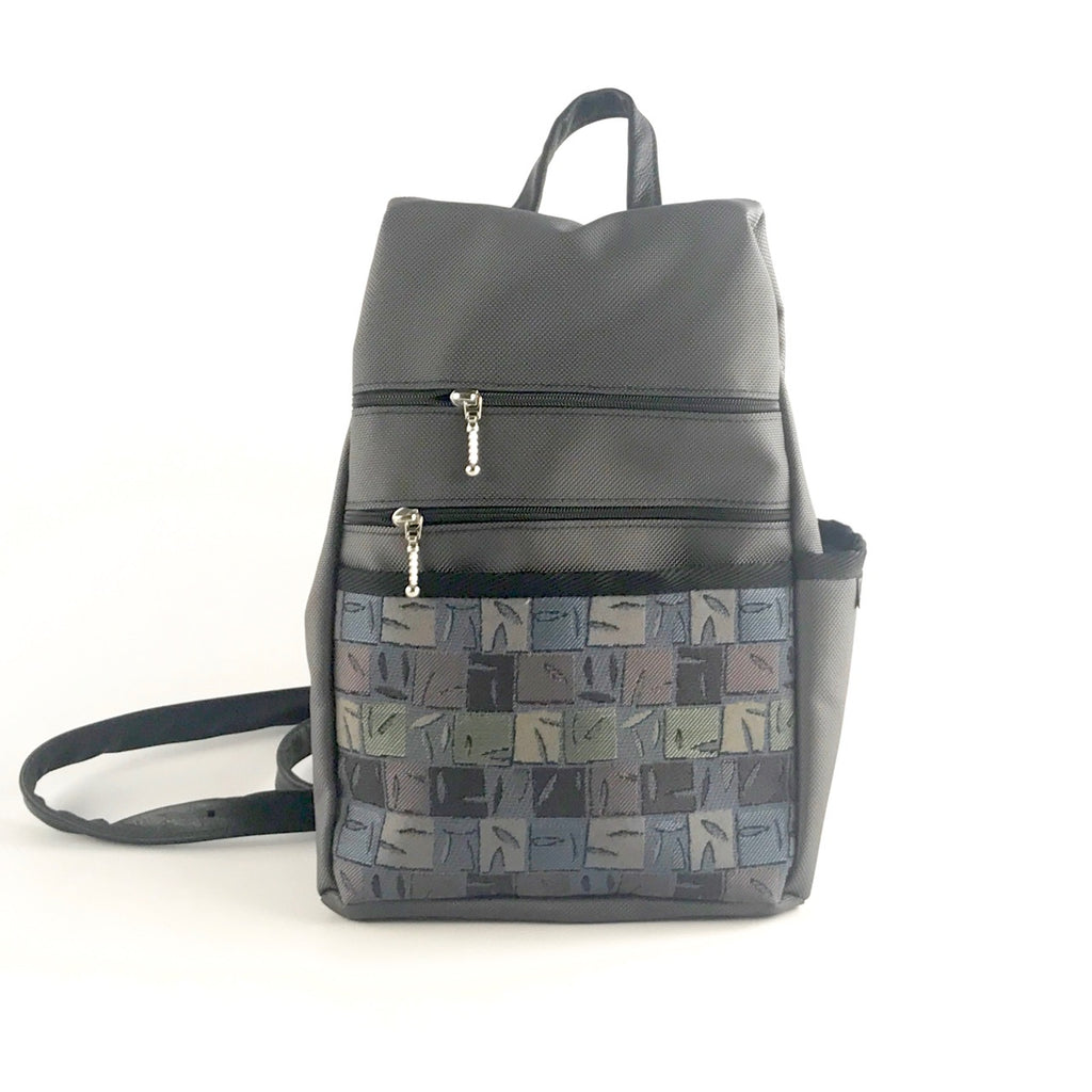 B967-GR Small Side Entry Backpack - Gray Nylon with Fabric Accent