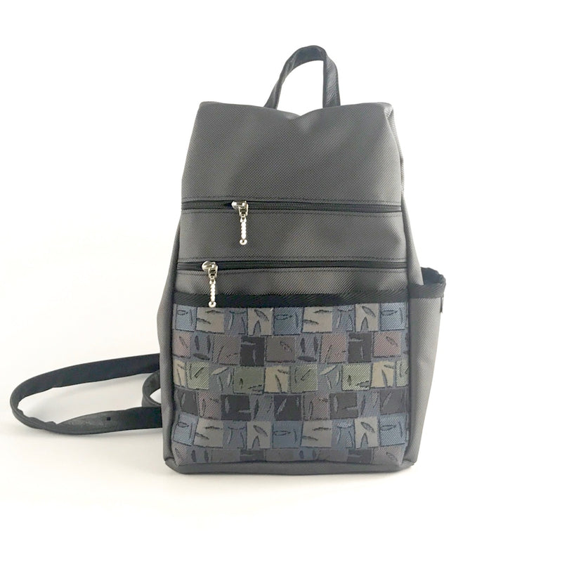 B967-GR Small Side Entry Backpack - Gray Nylon with Fabric Accent Pocket