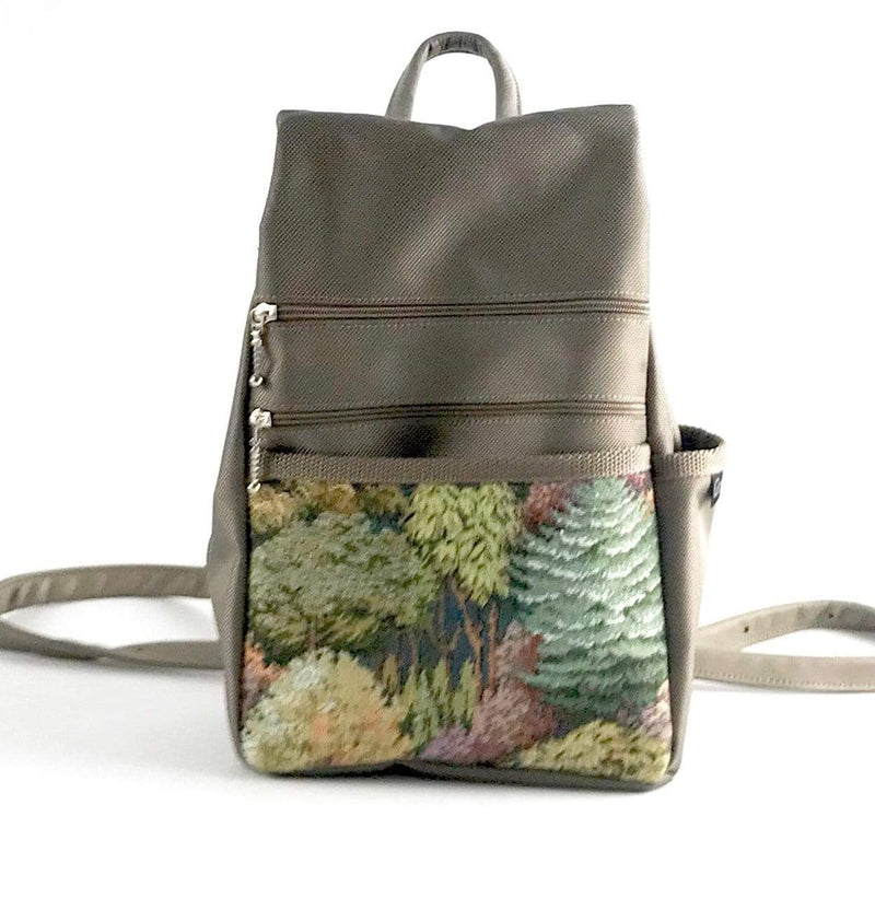 B967-KH Small Side Entry Backpack in Khaki nylon with Fabric Accent Pocket