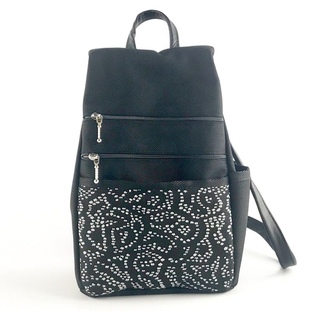 B968-BL Medium Side Entry Backpack in Black Nylon with