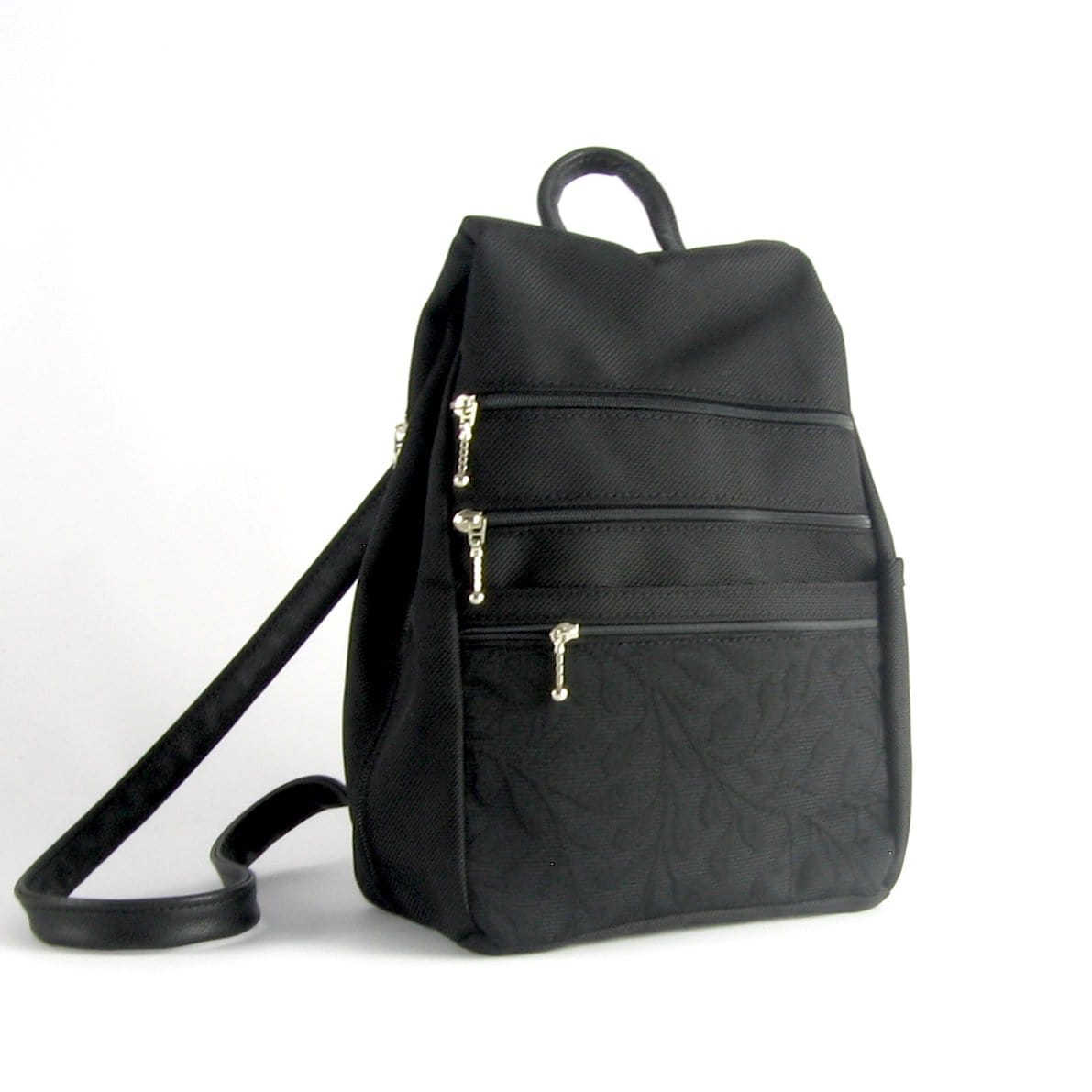 B967-W BL Small Side Entry Backpack with Extra Zip in Fabric Accent Po